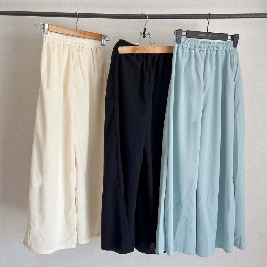 Shopping Go Wide Pants Gaucho Pants High Waist Plain Maxi Length Long Length Easy to Move Elastic Casual Skirt Pants Relax Pants