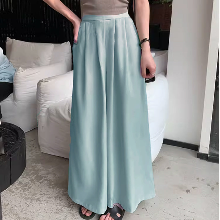Shopping Go Wide Pants Gaucho Pants High Waist Plain Maxi Length Long Length Easy to Move Elastic Casual Skirt Pants Relax Pants
