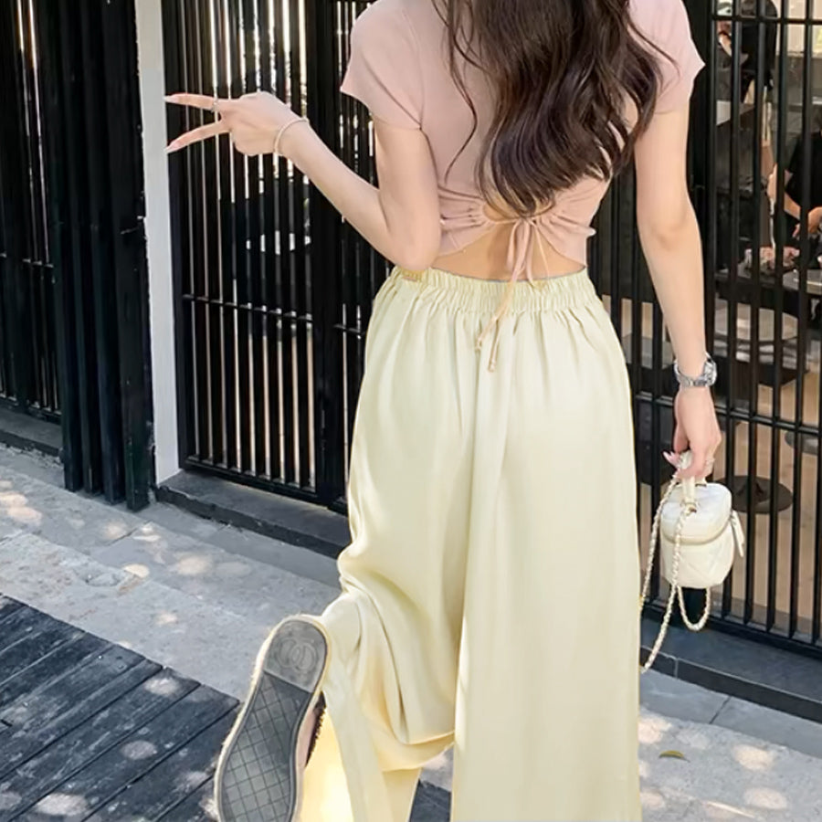 Shopping Go Wide Pants Gaucho Pants High Waist Plain Maxi Length Long Length Easy to Move Elastic Casual Skirt Pants Relax Pants