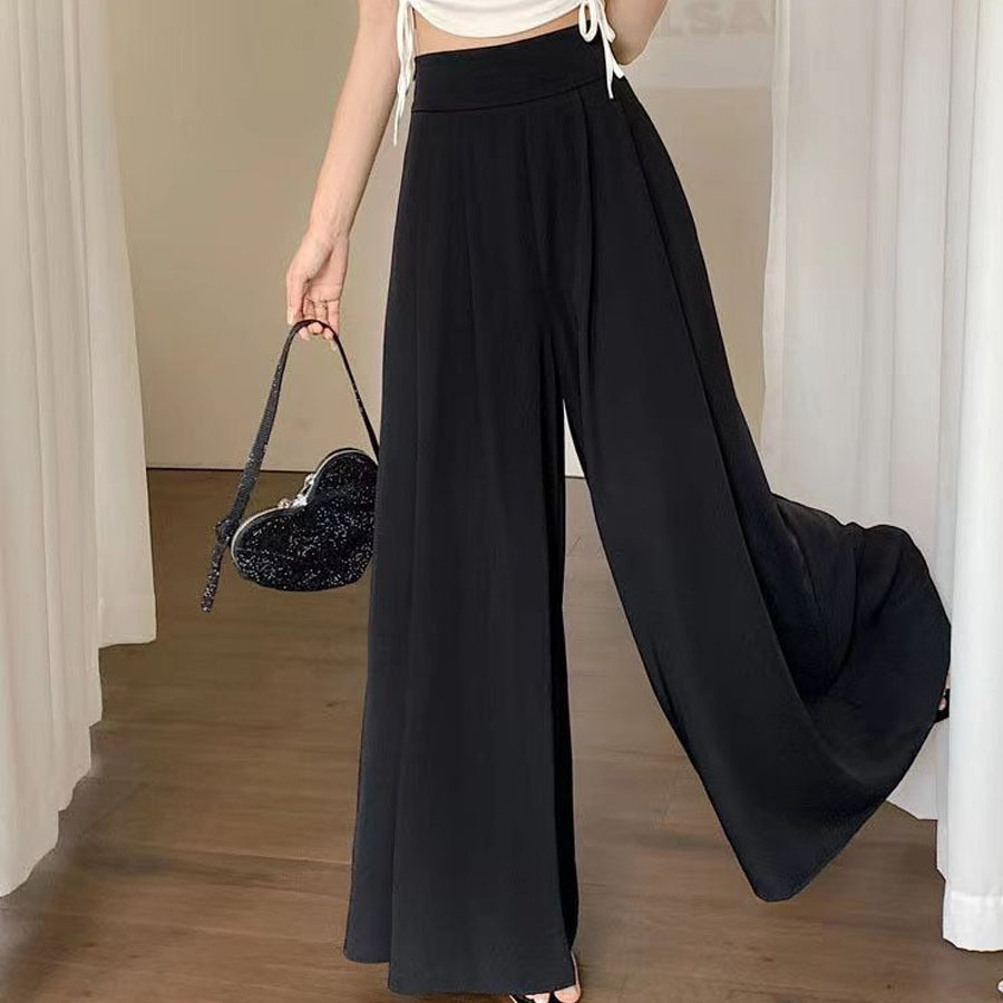 Shopping Go Wide Pants Gaucho Pants High Waist Plain Maxi Length Long Length Easy to Move Elastic Casual Skirt Pants Relax Pants