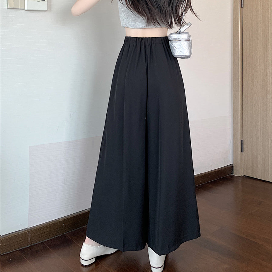 Shopping Go Wide Pants Gaucho Pants High Waist Plain Maxi Length Long Length Easy to Move Elastic Casual Skirt Pants Relax Pants