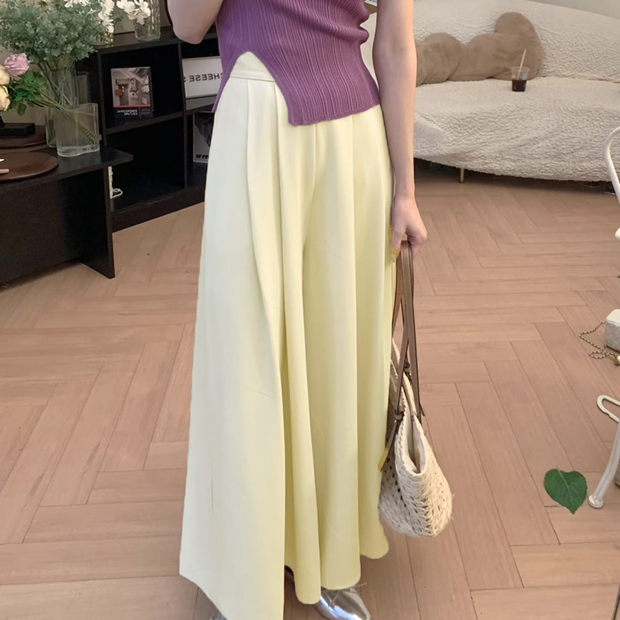 Shopping Go Wide Pants Gaucho Pants High Waist Plain Maxi Length Long Length Easy to Move Elastic Casual Skirt Pants Relax Pants