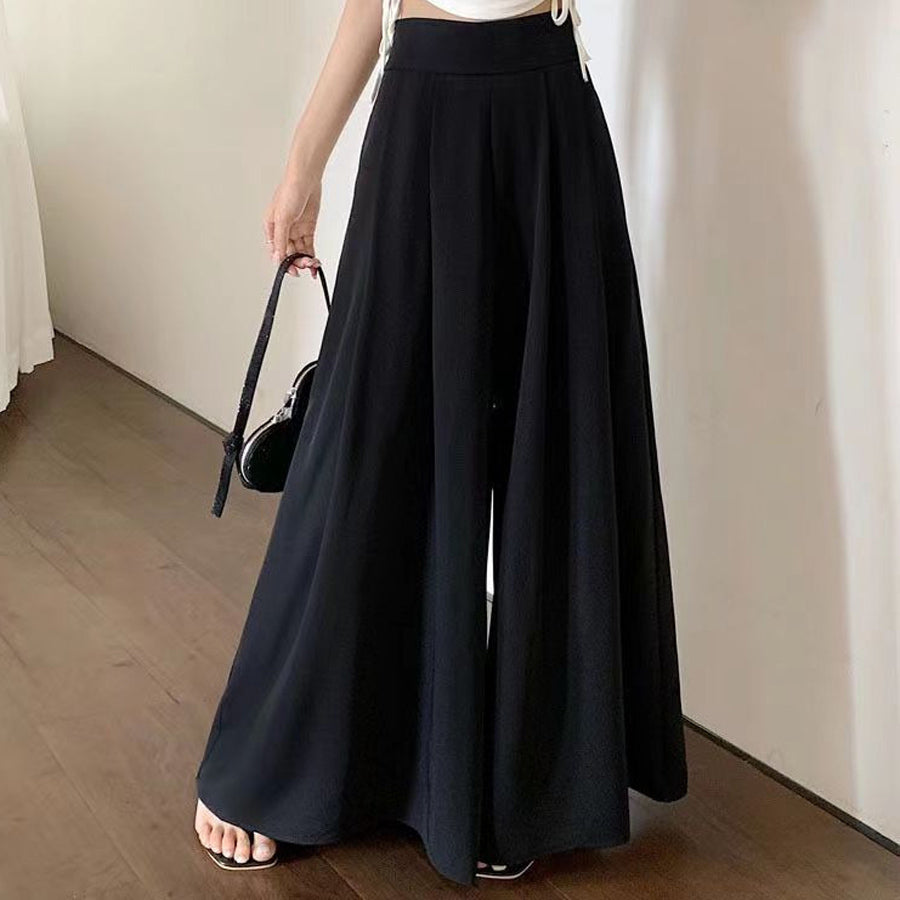 Shopping Go Wide Pants Gaucho Pants High Waist Plain Maxi Length Long Length Easy to Move Elastic Casual Skirt Pants Relax Pants