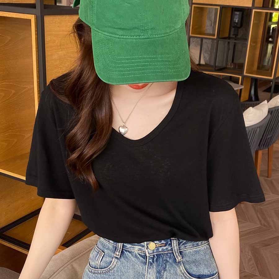 ショッピングゴー shoppinggo Tシャツ カットソー 半袖 レディース トップス プルオーバー ゆたっり Vネックシンプル 無地 おしゃれ 黒 ブラック ホワイト