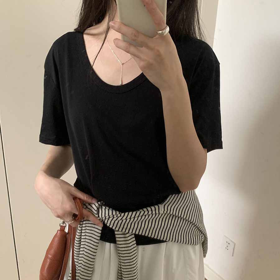 ショッピングゴー shoppinggo Tシャツ カットソー 半袖 レディース トップス プルオーバー ゆたっり Vネックシンプル 無地 おしゃれ 黒 ブラック ホワイト
