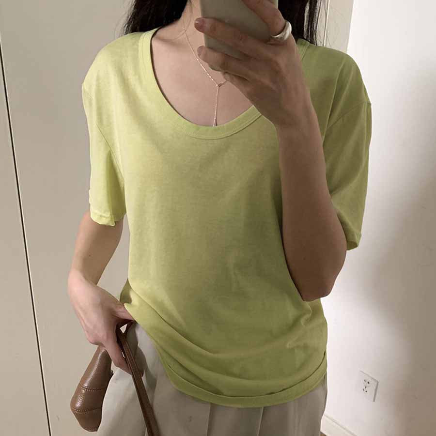 ショッピングゴー shoppinggo Tシャツ カットソー 半袖 レディース トップス プルオーバー ゆたっり Vネックシンプル 無地 おしゃれ 黒 ブラック ホワイト
