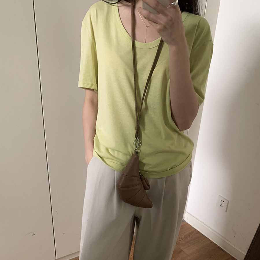 ショッピングゴー shoppinggo Tシャツ カットソー 半袖 レディース トップス プルオーバー ゆたっり Vネックシンプル 無地 おしゃれ 黒 ブラック ホワイト