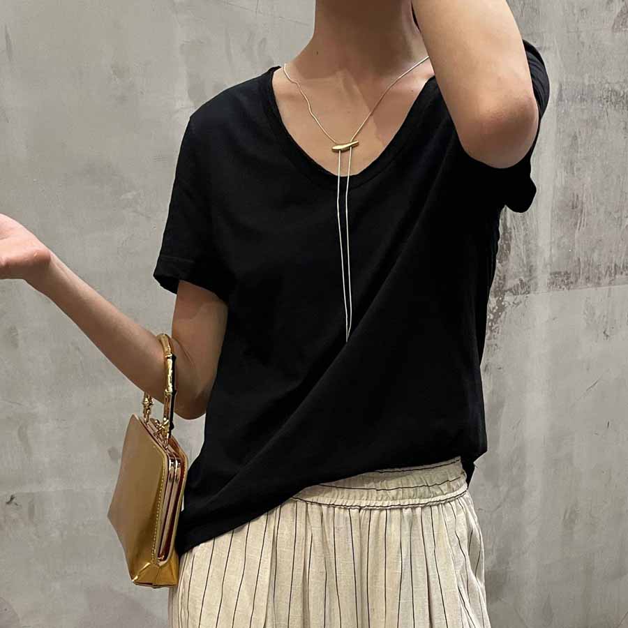 ショッピングゴー shoppinggo Tシャツ カットソー 半袖 レディース トップス プルオーバー ゆたっり Vネックシンプル 無地 おしゃれ 黒 ブラック ホワイト