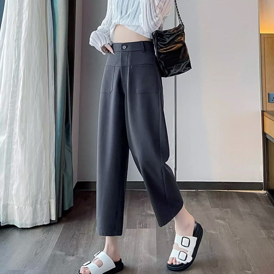 ショッピングゴー shoppinggo テーパードパンツ アンクル丈 細型 リラックスパンツ カジュアルパンツ 無地 ゆるい 体型カバー ウエストゴム ロングパンツ