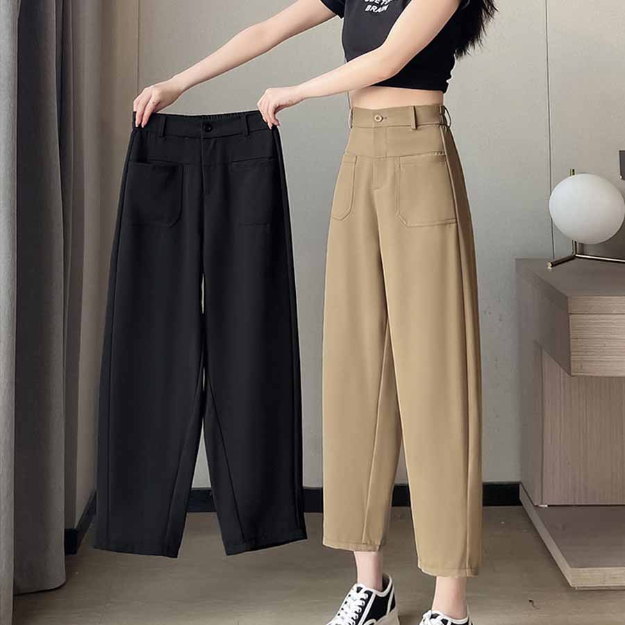 ショッピングゴー shoppinggo テーパードパンツ アンクル丈 細型 リラックスパンツ カジュアルパンツ 無地 ゆるい 体型カバー ウエストゴム ロングパンツ