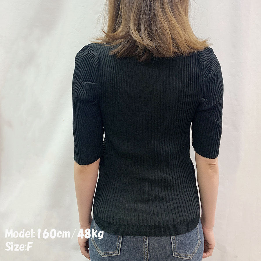 ショッピングゴー shoppinggo 夏服 サマーニット 半袖  レディース 夏ニット 薄い vネック カットソー デイリー レトロ  透け感ニット アウター 無地 上品 ブラック 黒 ホワイト 秋 夏