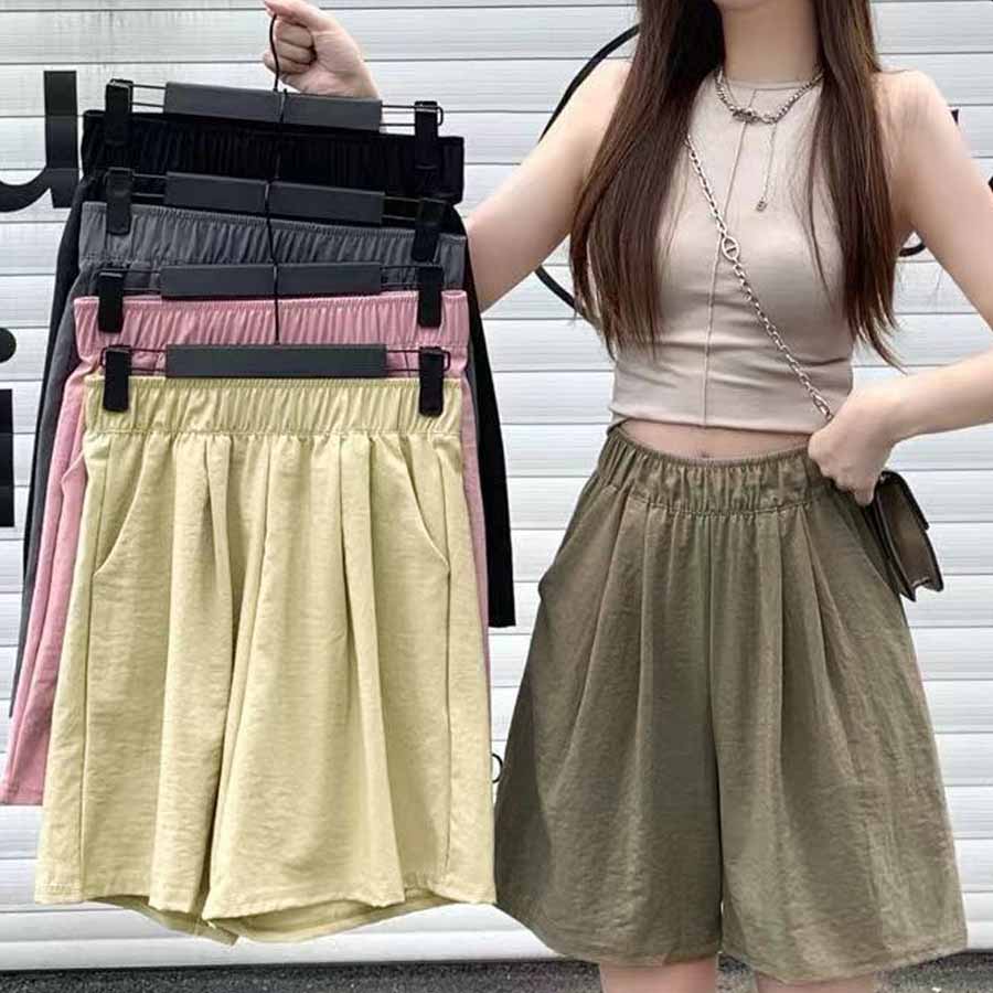 Shopping Go Korean-style shorts for women, half pants, gaucho pants, bottoms, elastic waist, loose fit, relaxed, five-minute length, cool.