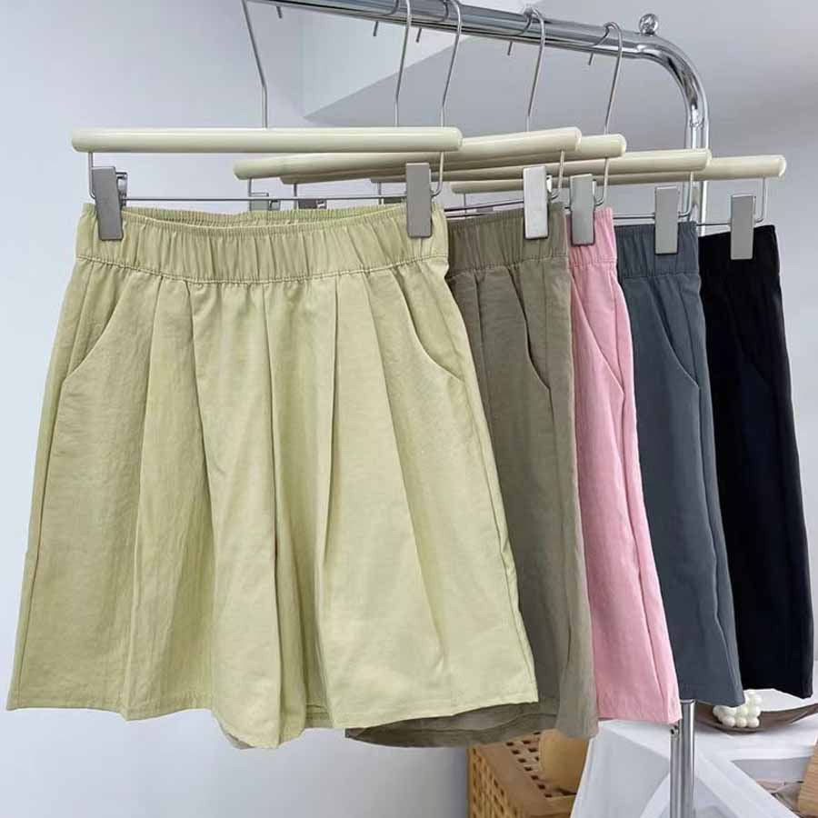 Shopping Go Korean-style shorts for women, half pants, gaucho pants, bottoms, elastic waist, loose fit, relaxed, five-minute length, cool.