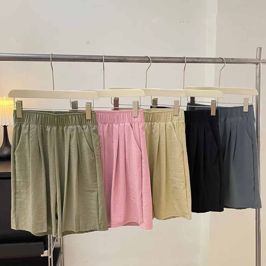 Shopping Go Korean-style shorts for women, half pants, gaucho pants, bottoms, elastic waist, loose fit, relaxed, five-minute length, cool.