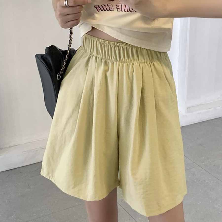 Shopping Go Korean-style shorts for women, half pants, gaucho pants, bottoms, elastic waist, loose fit, relaxed, five-minute length, cool.