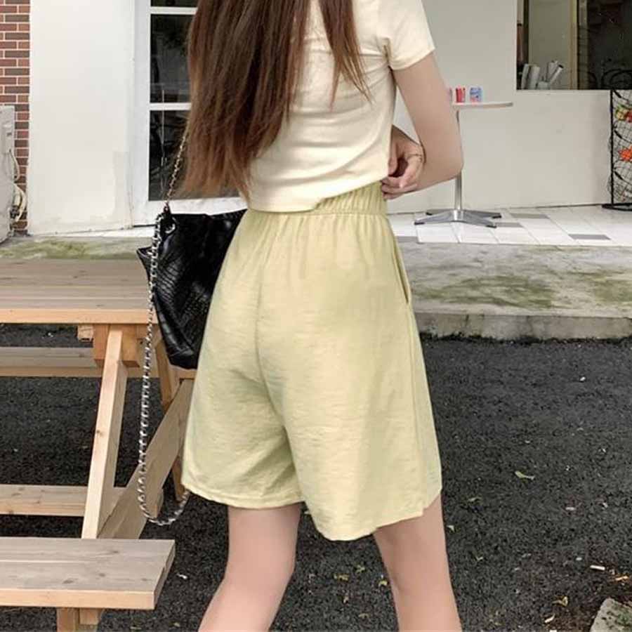 Shopping Go Korean-style shorts for women, half pants, gaucho pants, bottoms, elastic waist, loose fit, relaxed, five-minute length, cool.