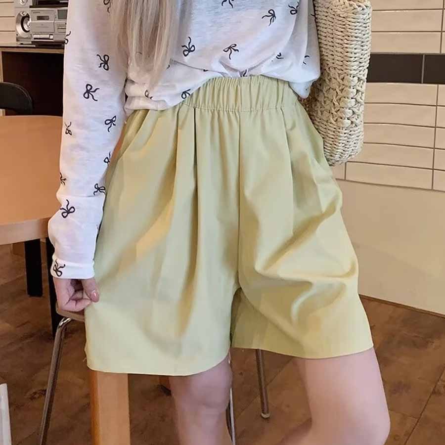 Shopping Go Korean-style shorts for women, half pants, gaucho pants, bottoms, elastic waist, loose fit, relaxed, five-minute length, cool.