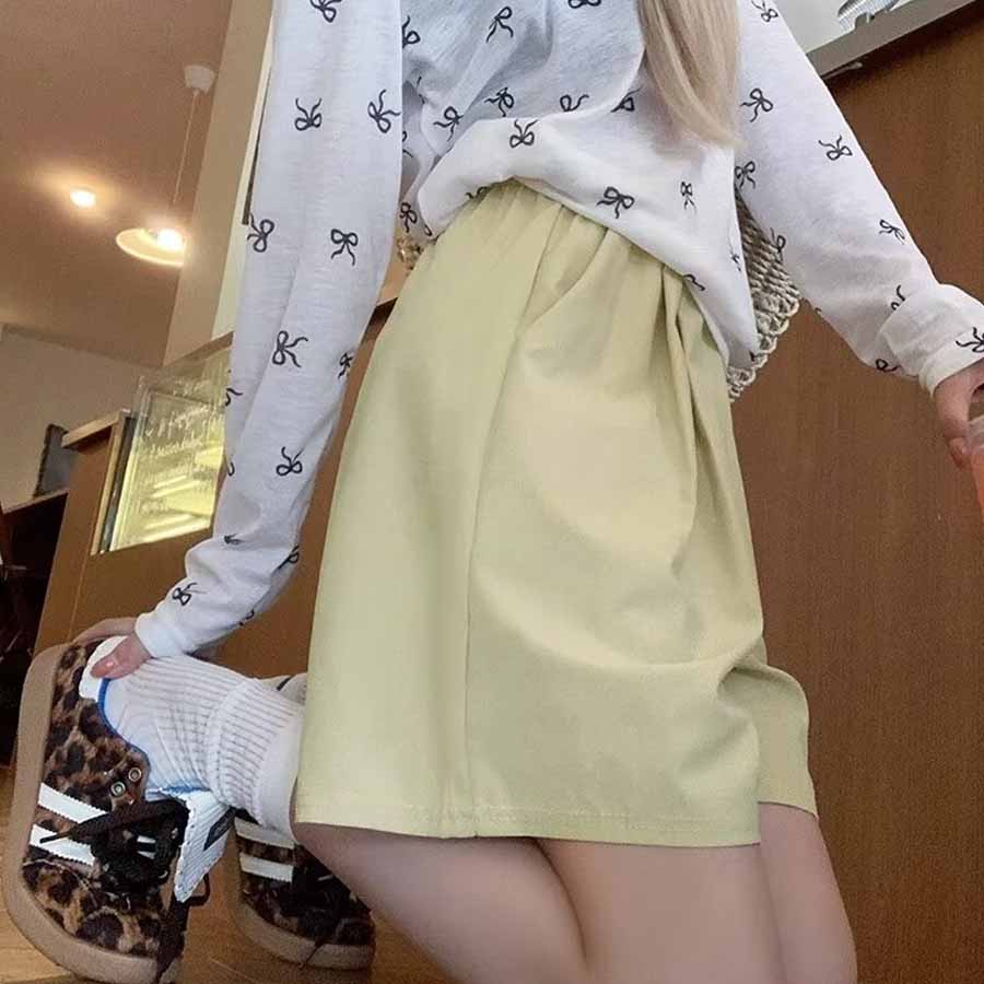 Shopping Go Korean-style shorts for women, half pants, gaucho pants, bottoms, elastic waist, loose fit, relaxed, five-minute length, cool.