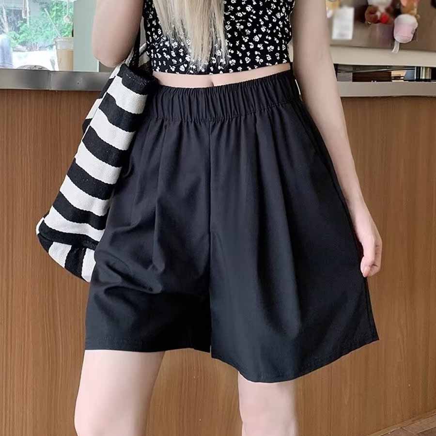 Shopping Go Korean-style shorts for women, half pants, gaucho pants, bottoms, elastic waist, loose fit, relaxed, five-minute length, cool.