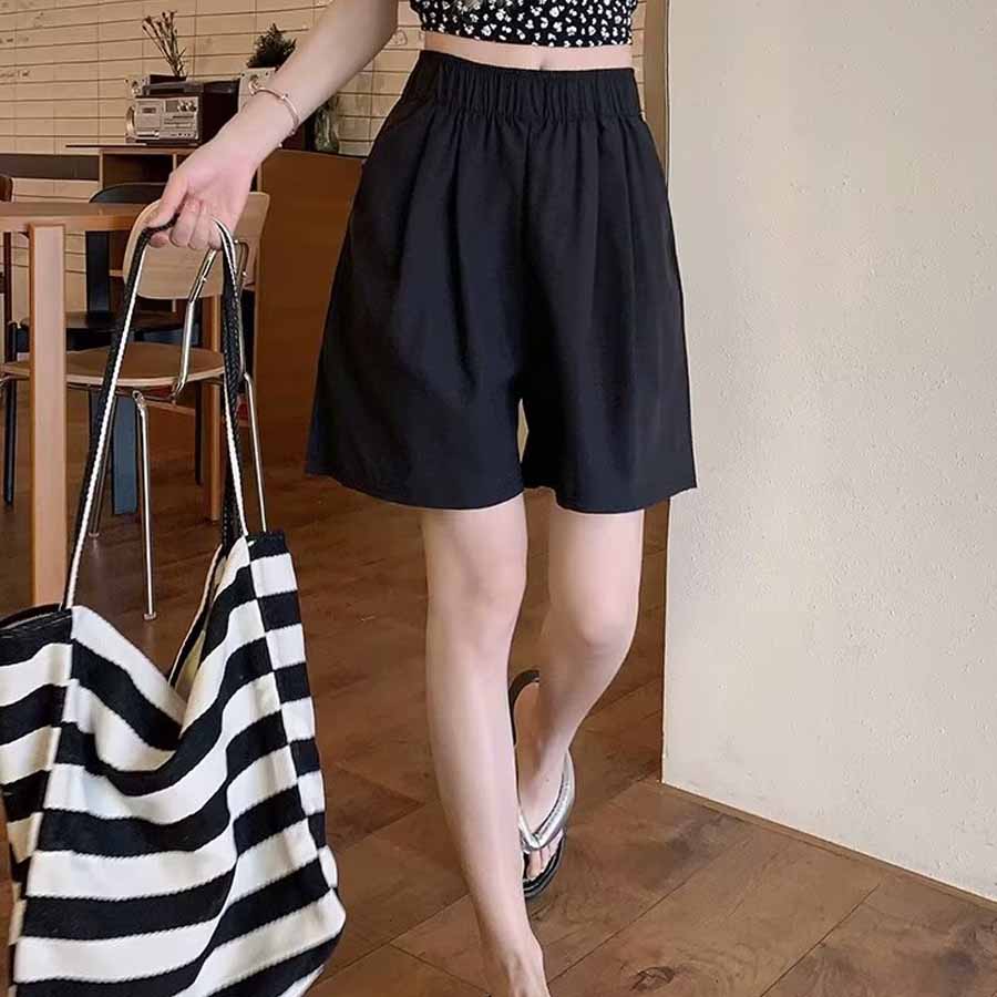 Shopping Go Korean-style shorts for women, half pants, gaucho pants, bottoms, elastic waist, loose fit, relaxed, five-minute length, cool.