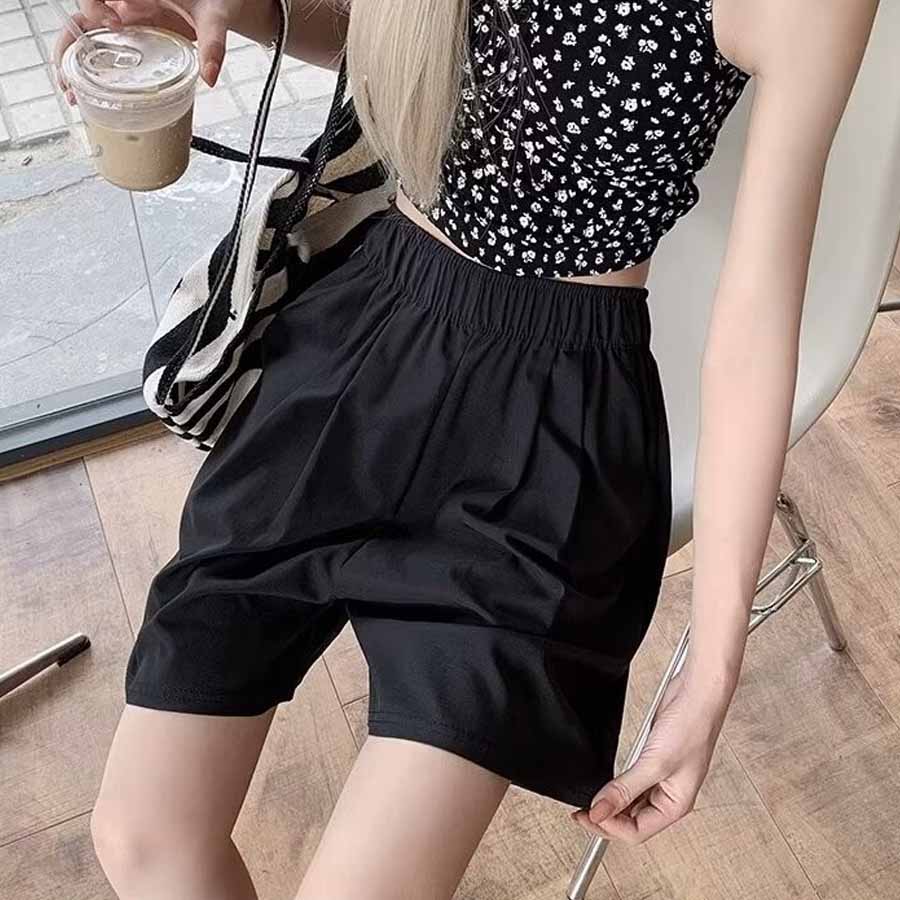 Shopping Go Korean-style shorts for women, half pants, gaucho pants, bottoms, elastic waist, loose fit, relaxed, five-minute length, cool.