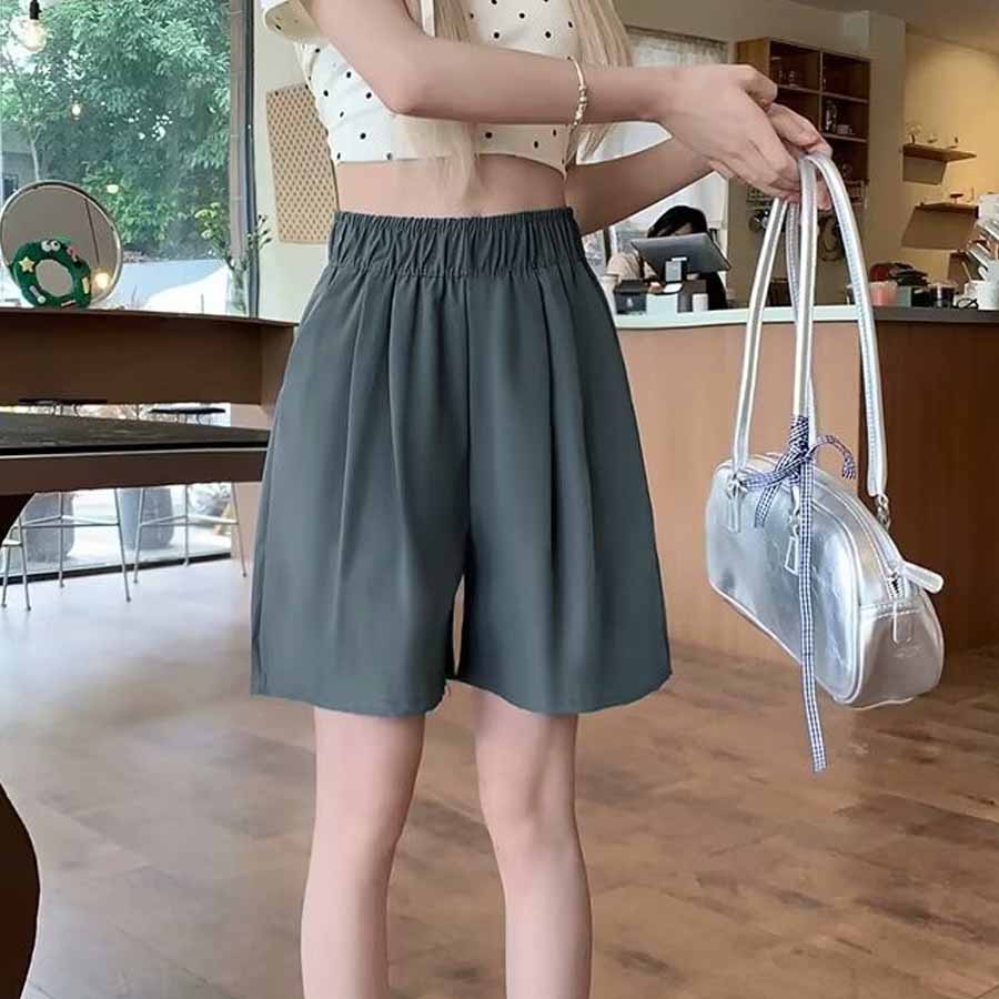 Shopping Go Korean-style shorts for women, half pants, gaucho pants, bottoms, elastic waist, loose fit, relaxed, five-minute length, cool.