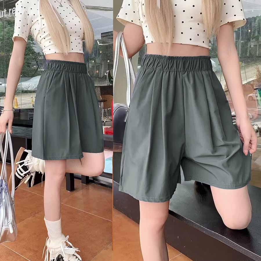 Shopping Go Korean-style shorts for women, half pants, gaucho pants, bottoms, elastic waist, loose fit, relaxed, five-minute length, cool.