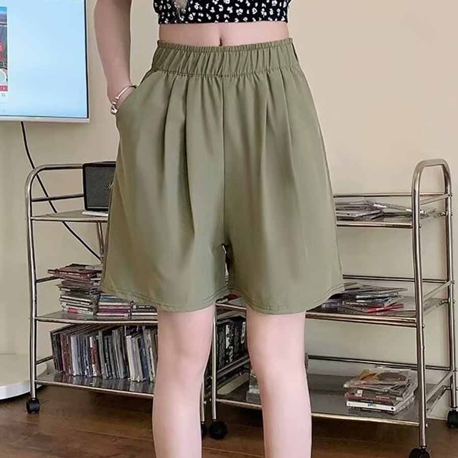 Shopping Go Korean-style shorts for women, half pants, gaucho pants, bottoms, elastic waist, loose fit, relaxed, five-minute length, cool.