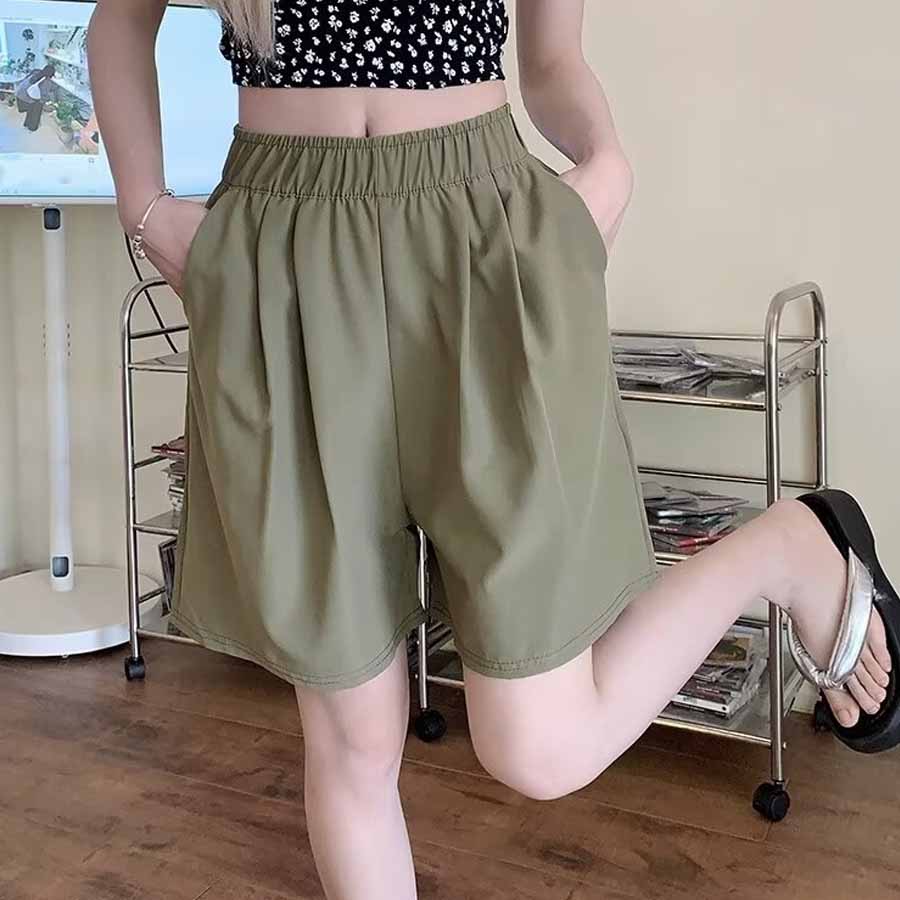 Shopping Go Korean-style shorts for women, half pants, gaucho pants, bottoms, elastic waist, loose fit, relaxed, five-minute length, cool.