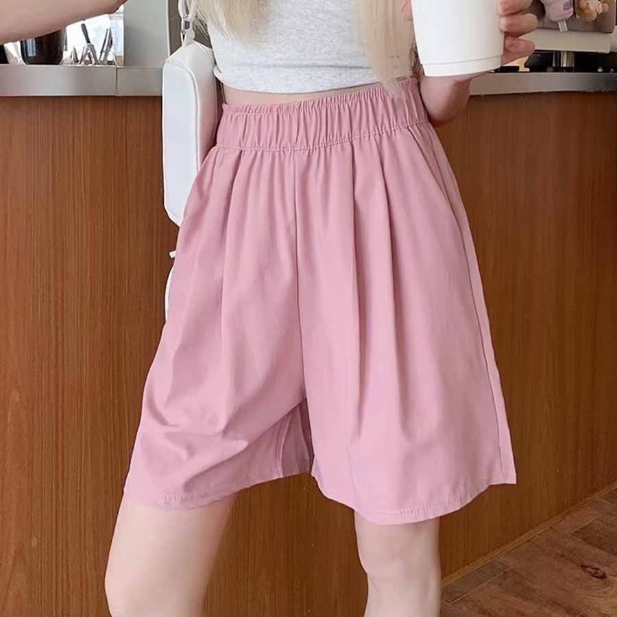 Shopping Go Korean-style shorts for women, half pants, gaucho pants, bottoms, elastic waist, loose fit, relaxed, five-minute length, cool.