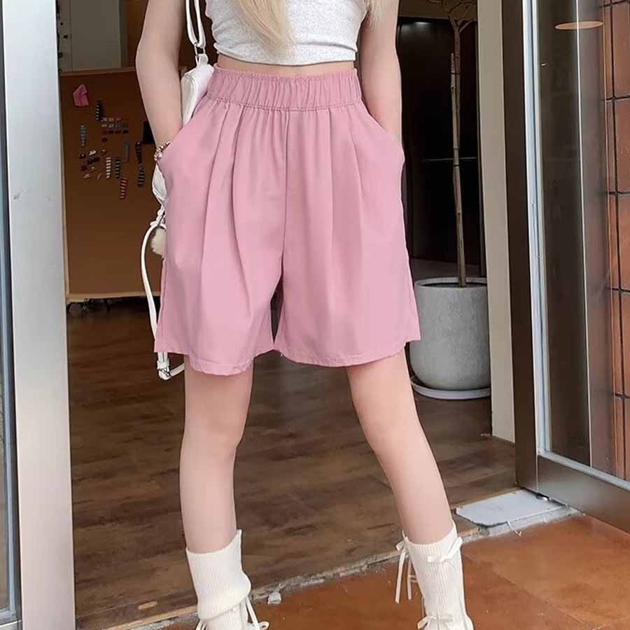 Shopping Go Korean-style shorts for women, half pants, gaucho pants, bottoms, elastic waist, loose fit, relaxed, five-minute length, cool.