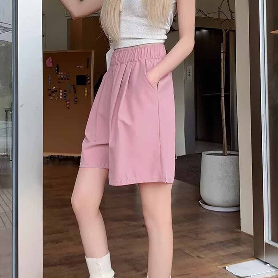 Shopping Go Korean-style shorts for women, half pants, gaucho pants, bottoms, elastic waist, loose fit, relaxed, five-minute length, cool.