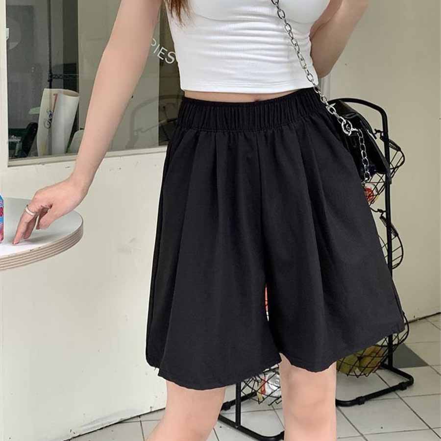 Shopping Go Korean-style shorts for women, half pants, gaucho pants, bottoms, elastic waist, loose fit, relaxed, five-minute length, cool.