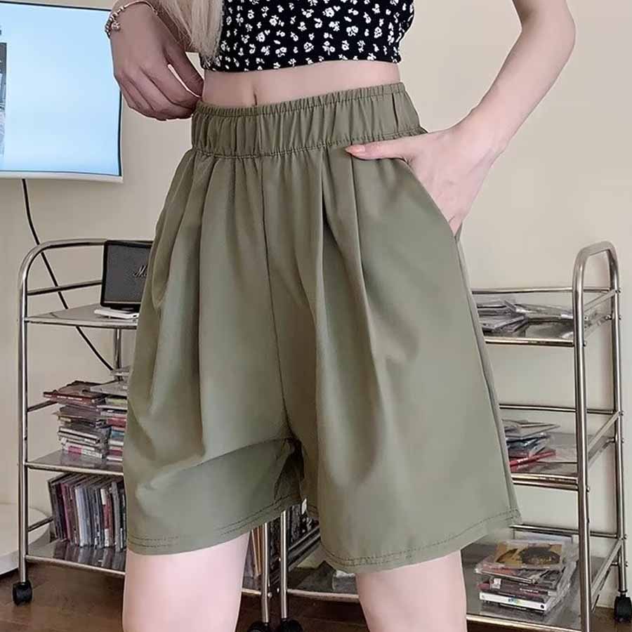 Shopping Go Korean-style shorts for women, half pants, gaucho pants, bottoms, elastic waist, loose fit, relaxed, five-minute length, cool.