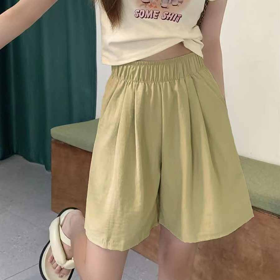 Shopping Go Korean-style shorts for women, half pants, gaucho pants, bottoms, elastic waist, loose fit, relaxed, five-minute length, cool.
