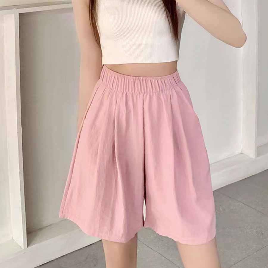 Shopping Go Korean-style shorts for women, half pants, gaucho pants, bottoms, elastic waist, loose fit, relaxed, five-minute length, cool.