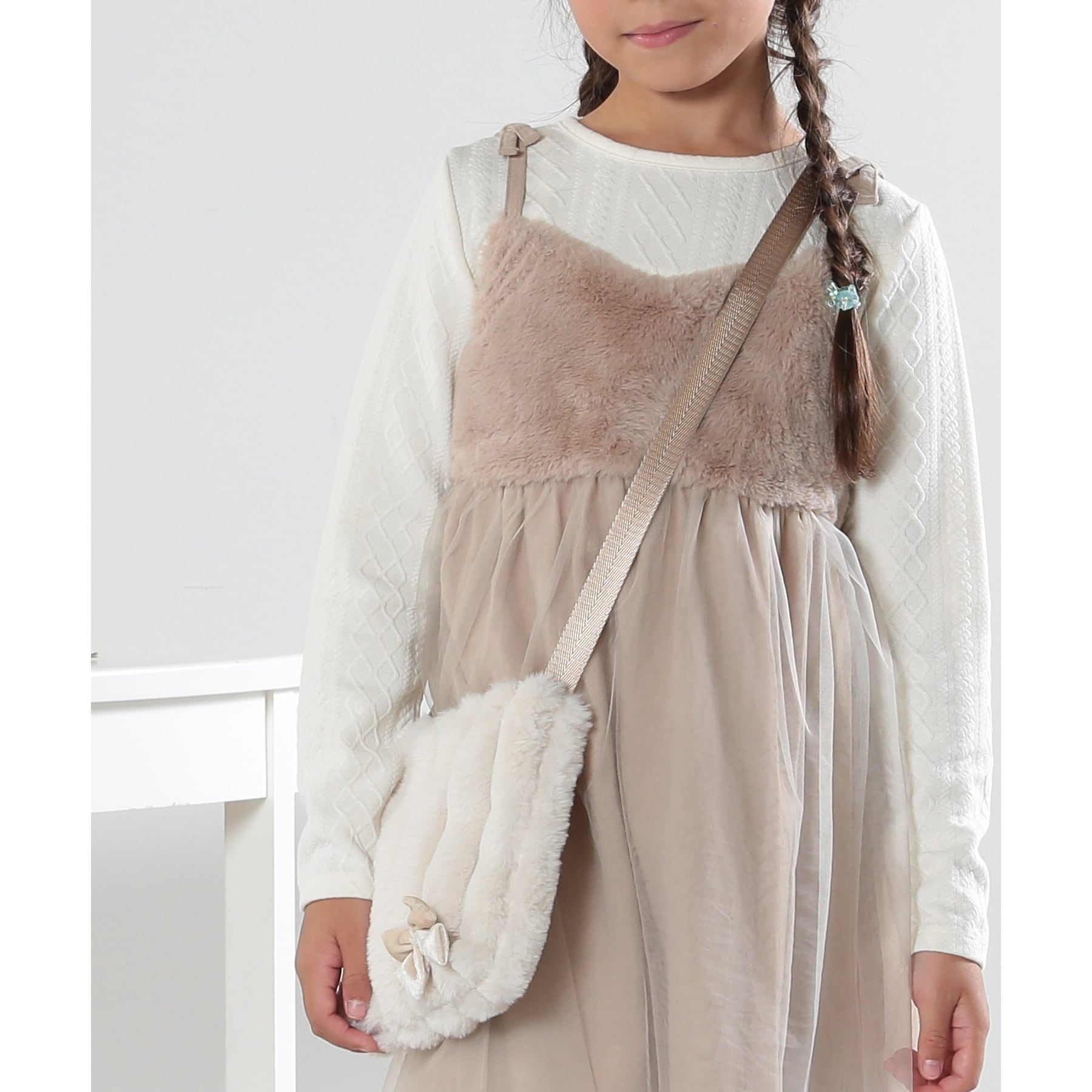 シューラルー キッズ SHOO・LA・RUE／Kids ストライプフェイクファーポシェット