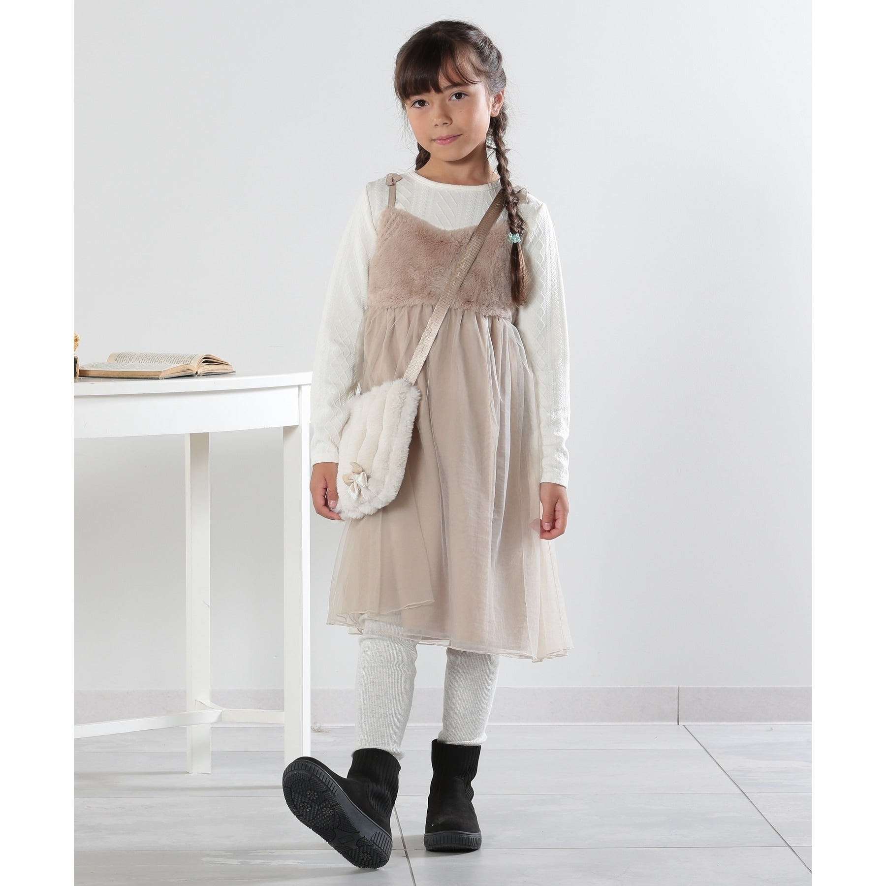 シューラルー キッズ SHOO・LA・RUE／Kids ストライプフェイクファーポシェット