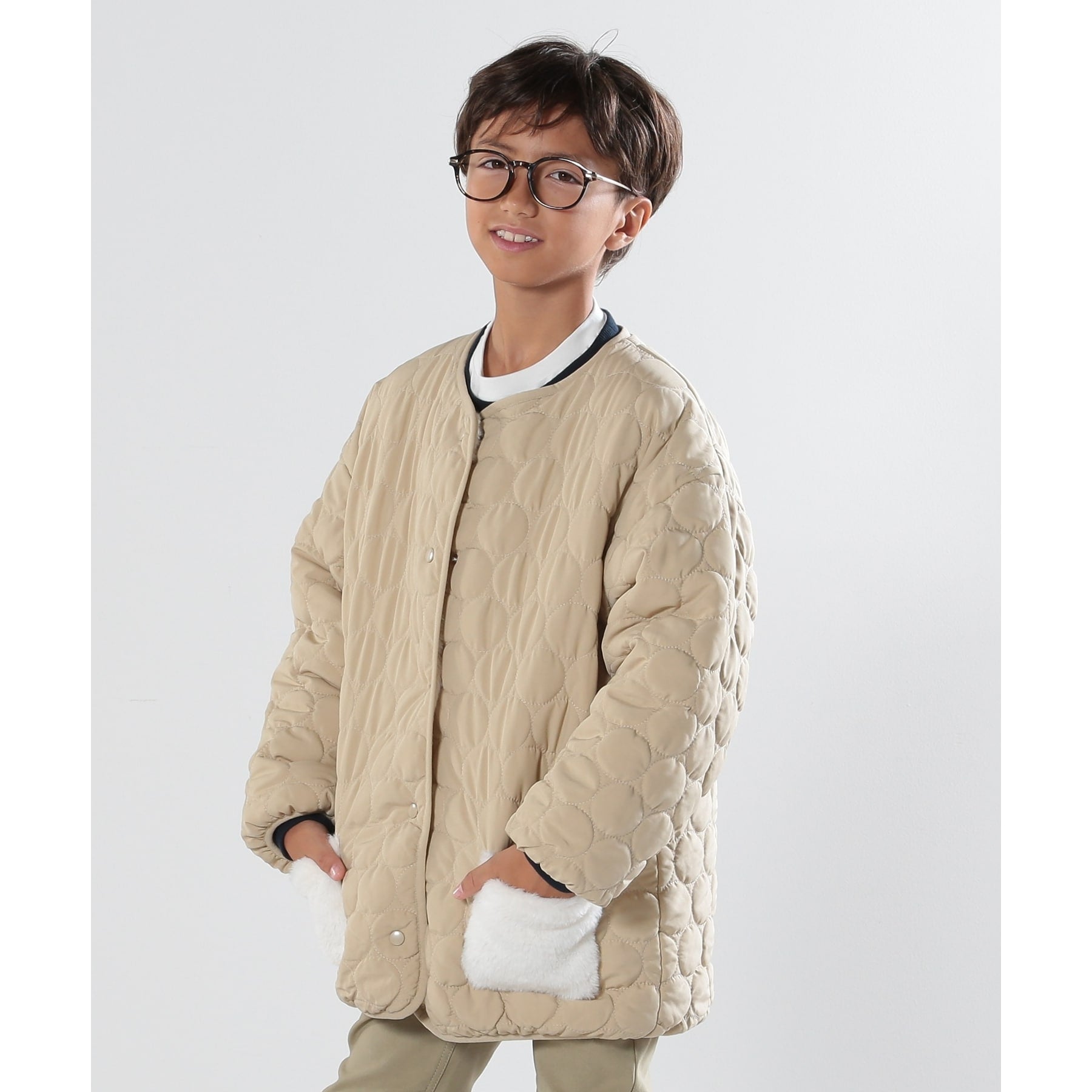 シューラルー キッズ SHOO・LA・RUE／Kids 【110-140cm/撥水】キルト×エコファーリバーシブルジャケット