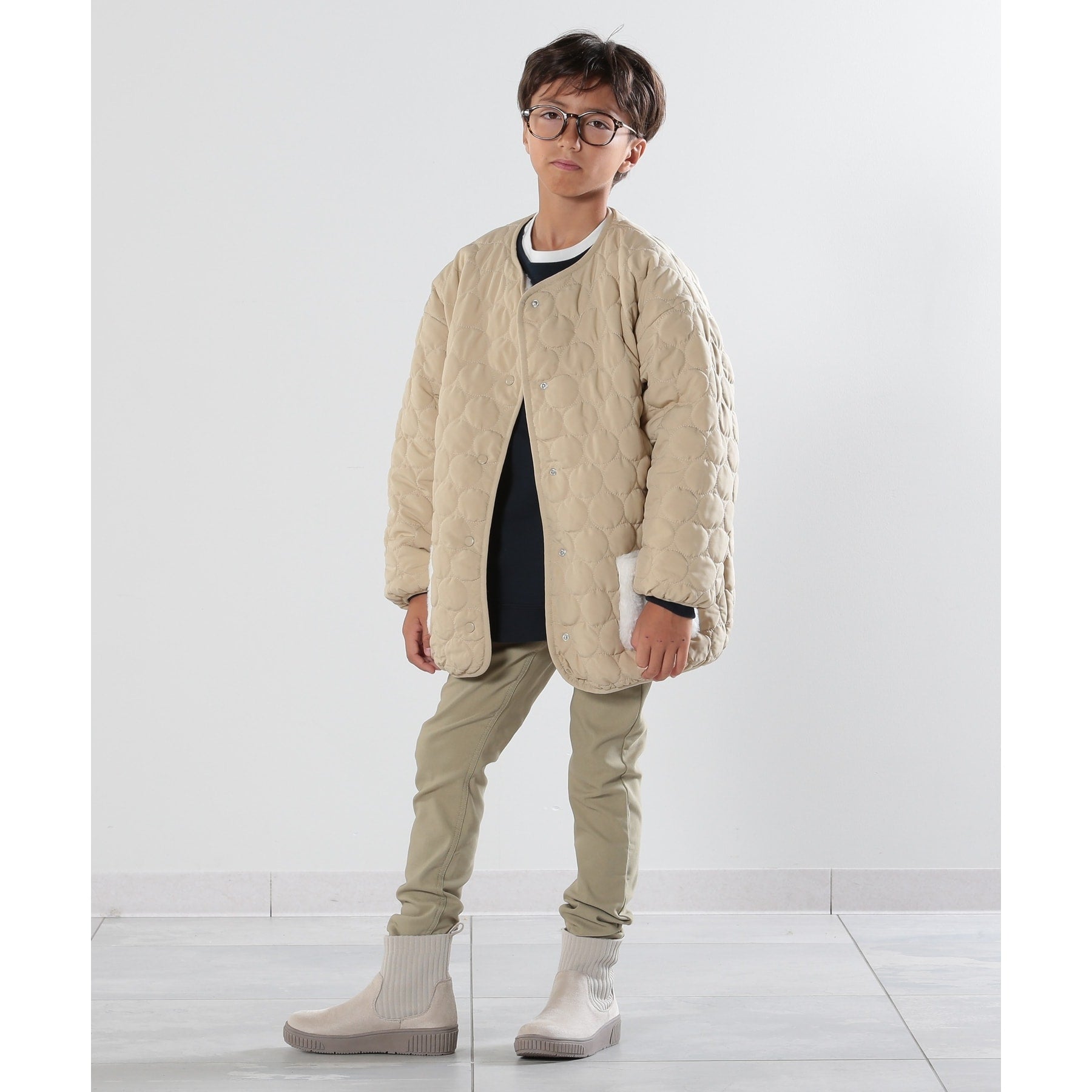 シューラルー キッズ SHOO・LA・RUE／Kids 【110-140cm/撥水】キルト×エコファーリバーシブルジャケット