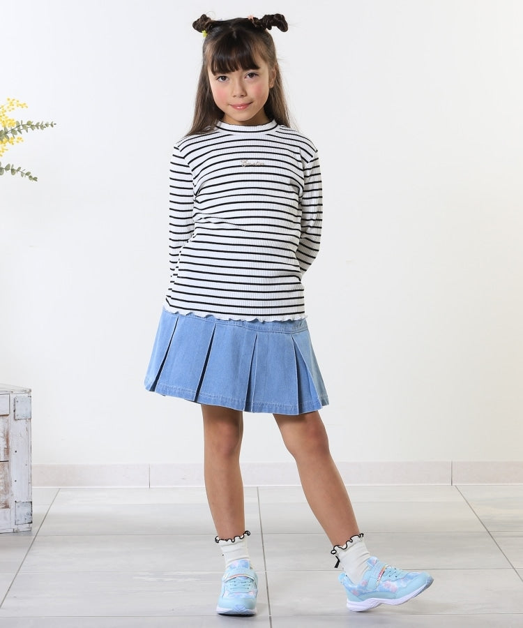 シューラルー キッズ SHOO・LA・RUE／Kids 刺繍ロゴ使いリブロンT （ライトグリーン(020)） ライトグリーン(020)