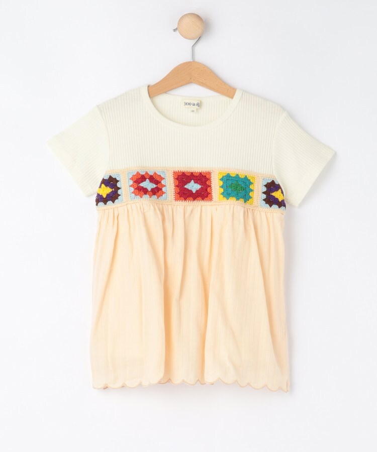 シューラルー キッズ SHOO･LA･RUE／Kids クロシェ編みデザインTシャツ （ブラック(019)） ブラック(019)
