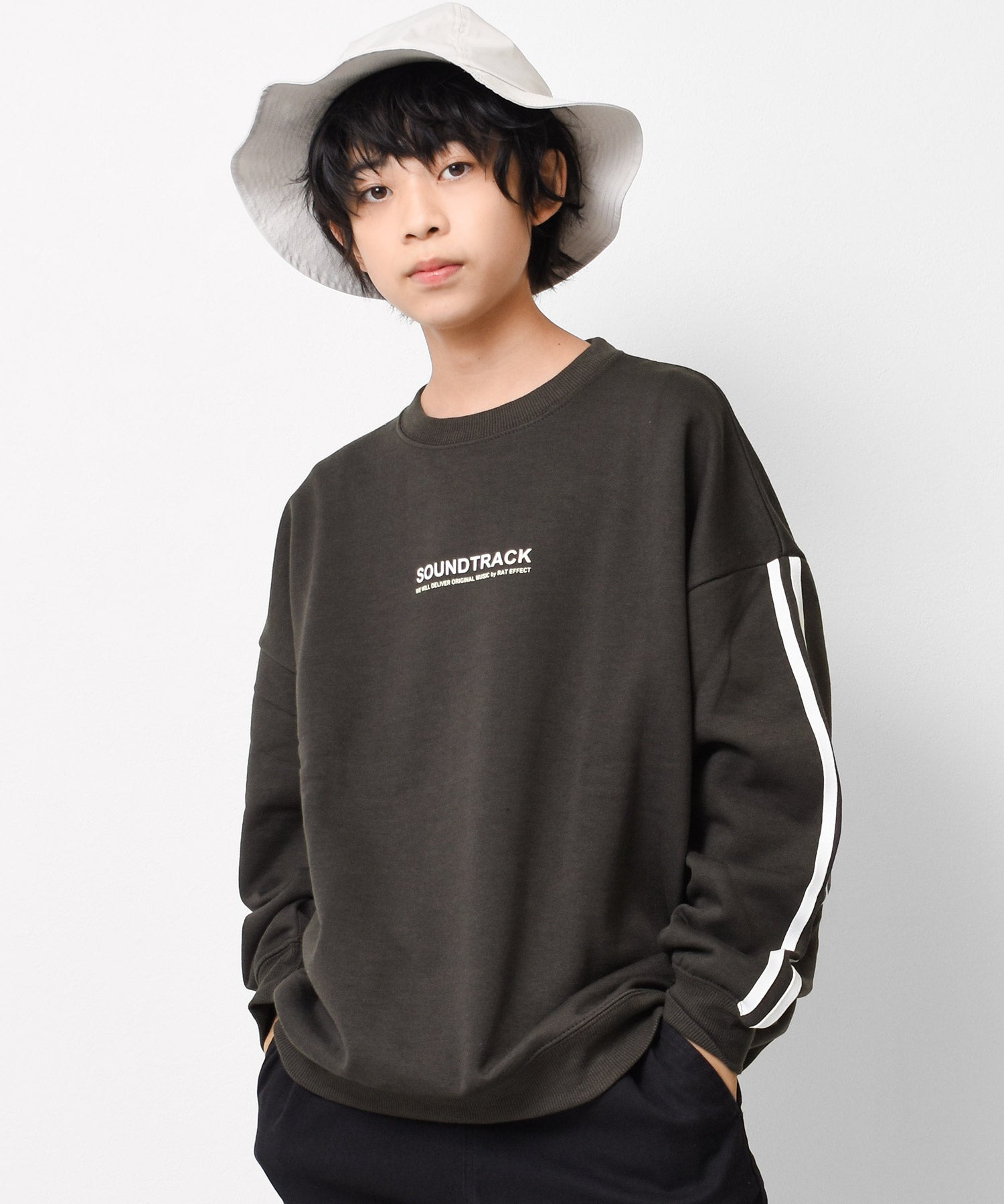 ラット エフェクト RAT EFFECT 裏起毛袖ライントレーナー,チャコール