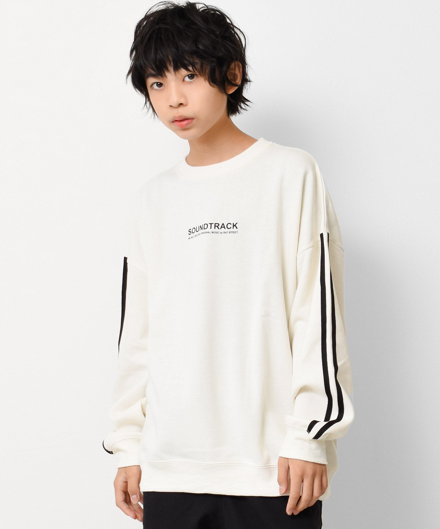 ラット エフェクト RAT EFFECT 裏起毛袖ライントレーナー,アイボリー