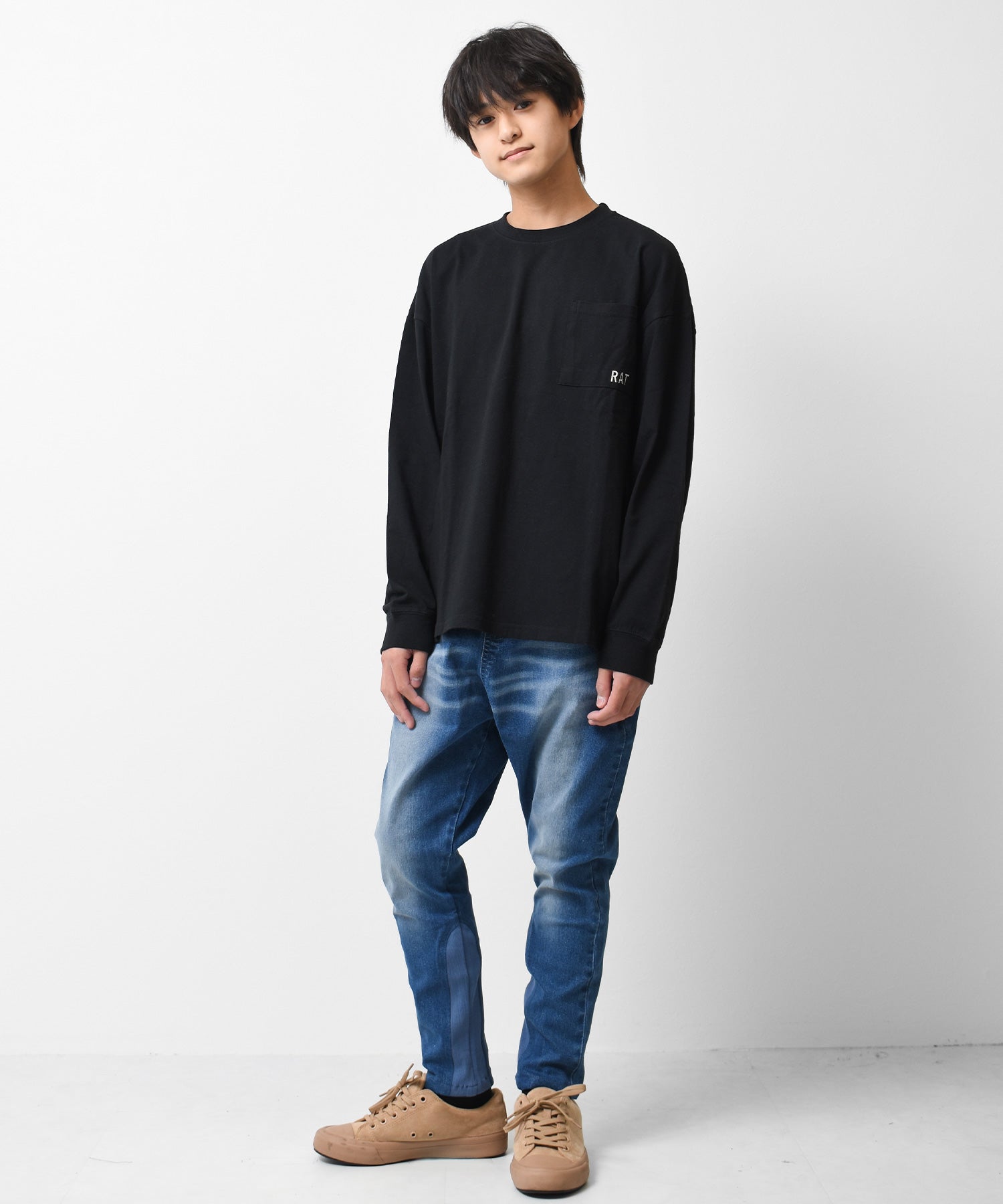 ラット エフェクト RAT EFFECT ポケット付バックプリント袖リブロングTシャツ （オフホワイト） オフホワイト
