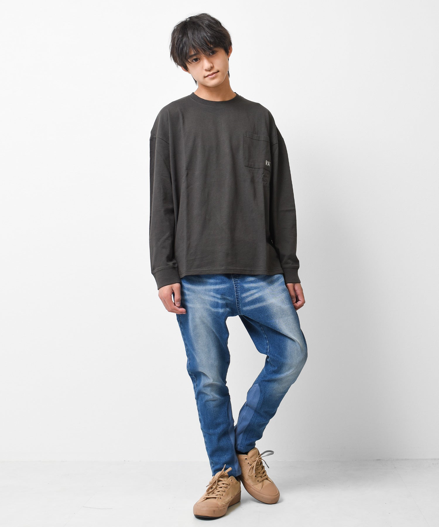 ラット エフェクト RAT EFFECT ポケット付バックプリント袖リブロングTシャツ （オフホワイト） オフホワイト