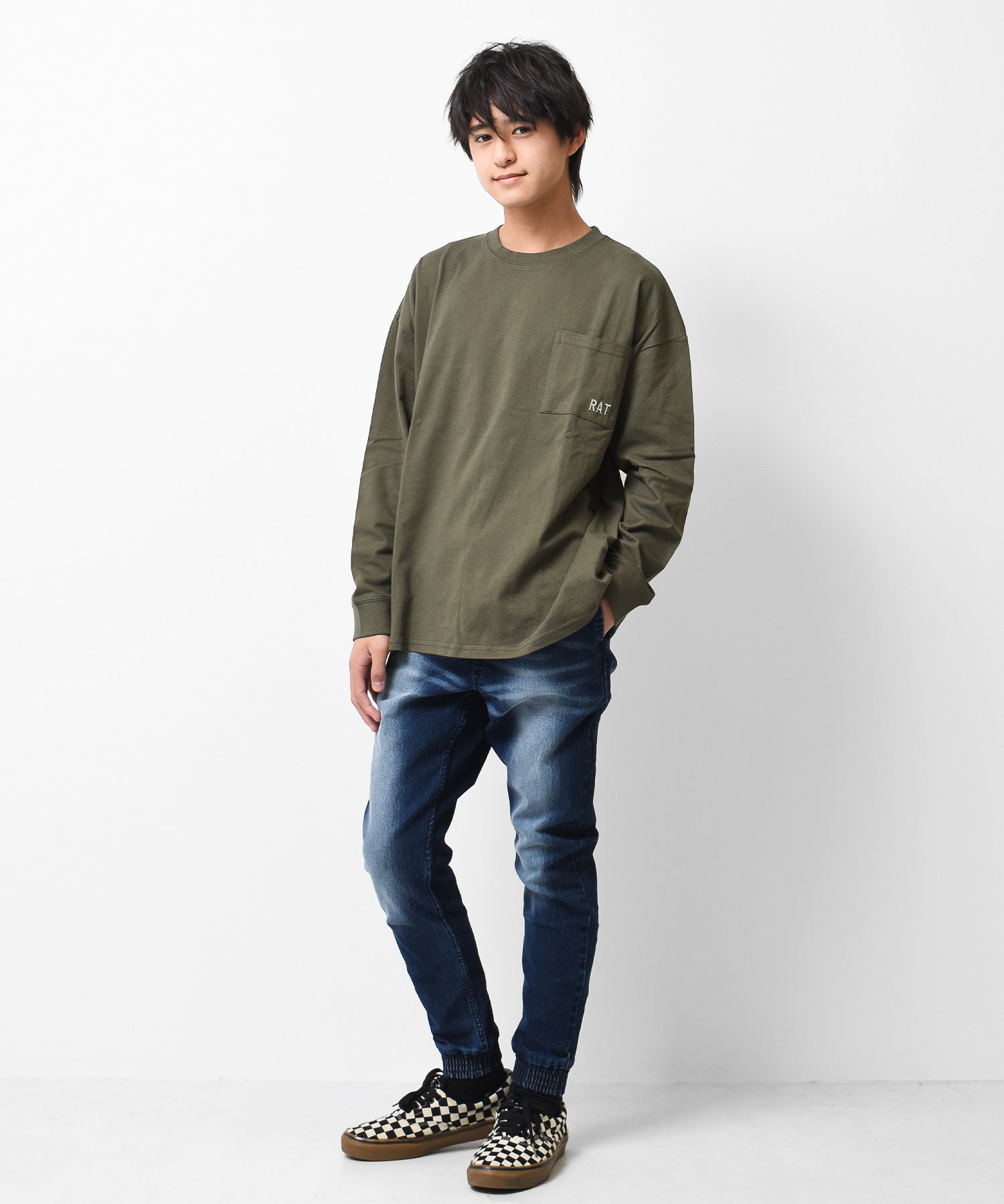 ラット エフェクト RAT EFFECT ポケット付バックプリント袖リブロングTシャツ （オフホワイト） オフホワイト