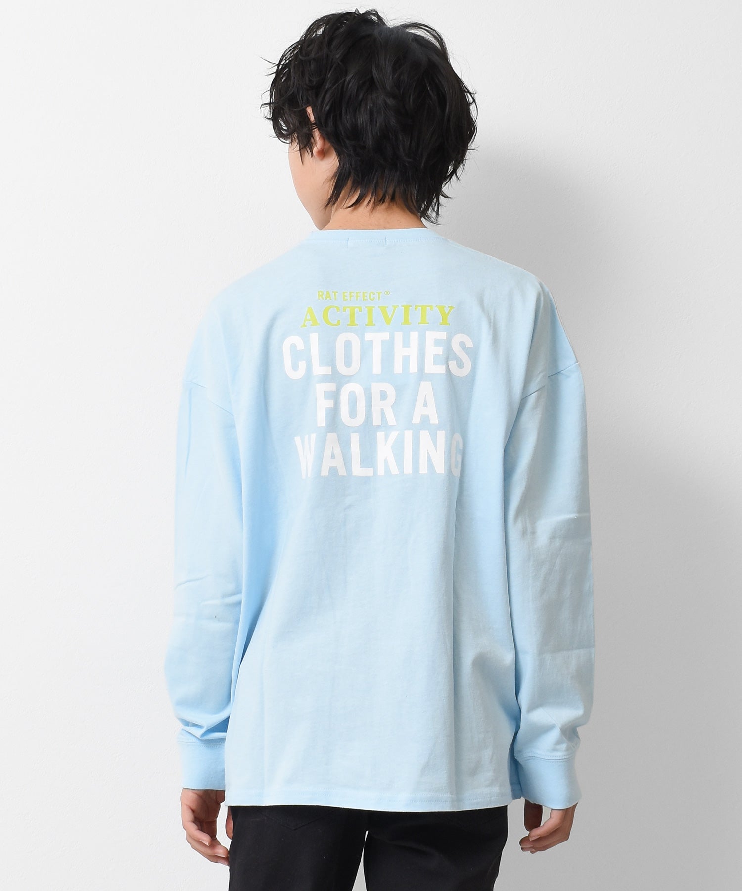 ラット エフェクト RAT EFFECT ポケット付バックプリント袖リブロングTシャツ,サックス