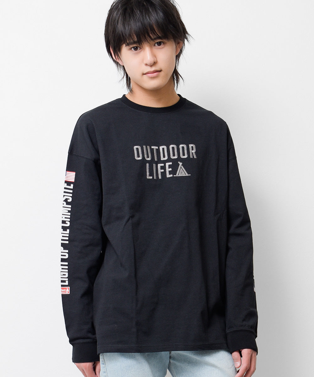 ラット エフェクト RAT EFFECT RATOUTDOORLIFEロングTシャツ,ブラック