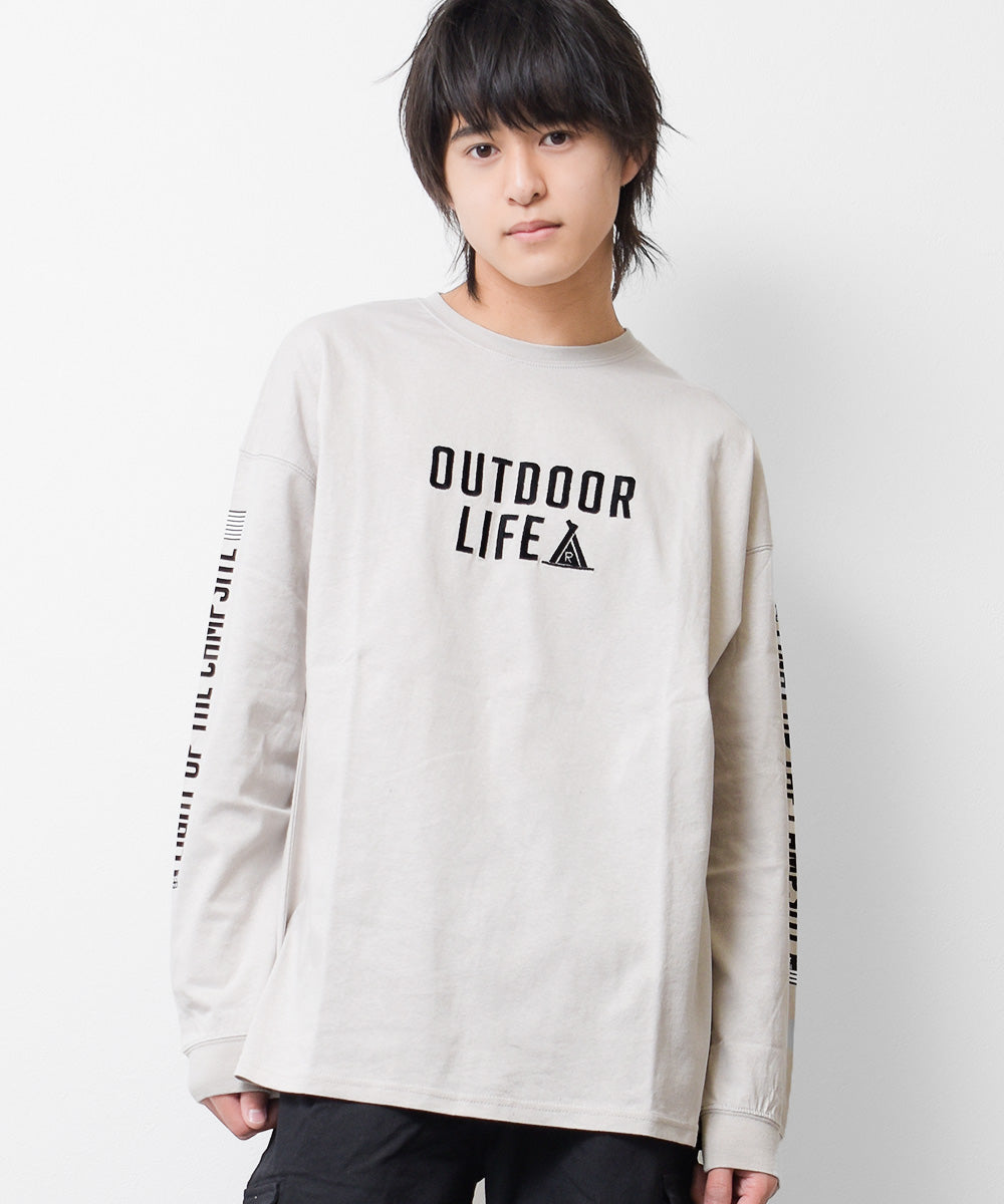 ラット エフェクト RAT EFFECT RATOUTDOORLIFEロングTシャツ,ライトグレー